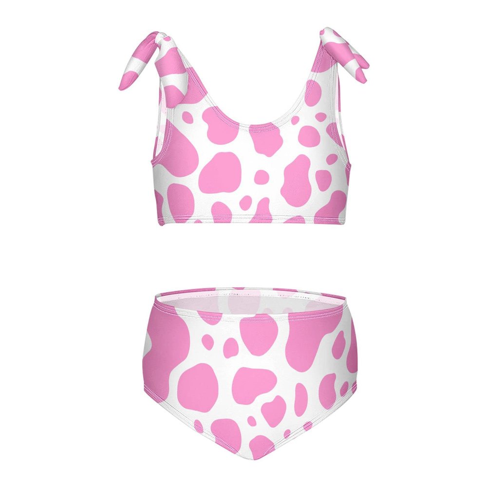 Aflyko Girls' Swimwear Pink Cow Print Cute 2-Piece Bikini Set Summer Swimsuit Holiday Bathing Suit Pool Party Beachwear Water Sport Tankini Set 5-6T