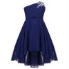 Shinsto Kids Girls Junior Bridesmaid Dress Shiny Beaded One Shoulder Chiffon High Waist Princess Gowns Navy Blue 16 Years view 1