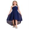 Shinsto Kids Girls Junior Bridesmaid Dress Shiny Beaded One Shoulder Chiffon High Waist Princess Gowns Navy Blue 16 Years view 2