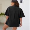 COZYPOIN Women 2 Piece Outfits Cotton Linen Short Sleeve Button Down Shirt Blouse and Shorts Set Tracksuits(Black-XL) view 4