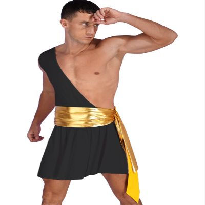 CHICTRY Men Ancient Rome Costume One Shoulder Harness Skirts Mr. Toga Outfits for Halloween Theme Party Black A X-Large