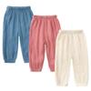 MYGBCPJS Baby Boys Girls 3 Pack Cotton Linen Long Bloomers Ankle Length Trousers Kids Lightweight Elastic Waist Harem Pants view 1
