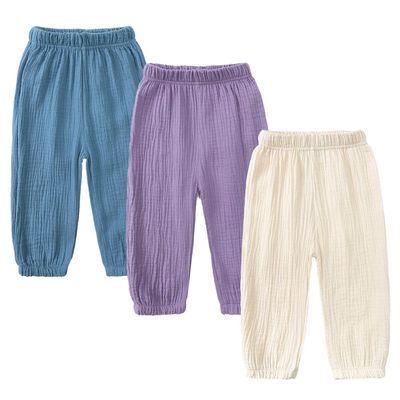MYGBCPJS Baby Boys Girls 3 Pack Cotton Linen Long Bloomers Ankle Length Trousers Kids Lightweight Elastic Waist Harem Pants