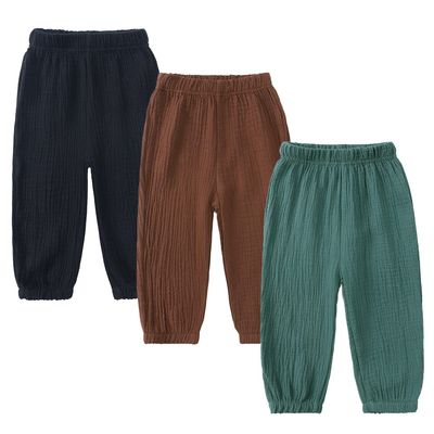 MYGBCPJS Baby Boys Girls 3 Pack Cotton Linen Long Bloomers Ankle Length Trousers Kids Lightweight Elastic Waist Harem Pants