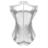 Agoky Womens Shiny Metallic Bodysuits Dance Leotard Mock Neck Wetlook Leather Hollow Out Catsuits Silver Medium view 4