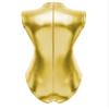 Agoky Womens Shiny Metallic Bodysuits Dance Leotard Mock Neck Wetlook Leather Hollow Out Catsuits Gold XX-Large view 4