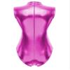 Agoky Womens Shiny Metallic Bodysuits Dance Leotard Mock Neck Wetlook Leather Hollow Out Catsuits Hot Pink Large view 4