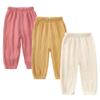 MYGBCPJS Baby Boys Girls 3 Pack Cotton Linen Long Bloomers Ankle Length Trousers Kids Lightweight Elastic Waist Harem Pants view 1