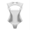 Freebily Womens Shiny Metallic Leotard Turtleneck Bodysuit Sleeveless Catsuits Dance Jumpsuits Silver X-Large view 1