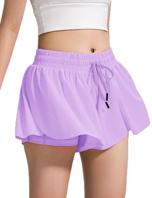 BOOPH Girls Flowy Butterfly Shorts Athletic Shorts Girls with Inner Pockets for Running Tennis Light Purple 13-14Y