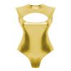 Freebily Womens Shiny Metallic Leotard Turtleneck Bodysuit Sleeveless Catsuits Dance Jumpsuits Gold XX-Large view 1