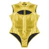 Freebily Womens Shiny Metallic Leotard Turtleneck Bodysuit Sleeveless Catsuits Dance Jumpsuits Gold XX-Large view 4