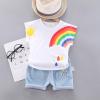 Baby Boy Casual Suit Print Short Sleeve T-Shirt Casual Shorts Set Toddlers Playwear Set (White, 5-6 Years) view 2