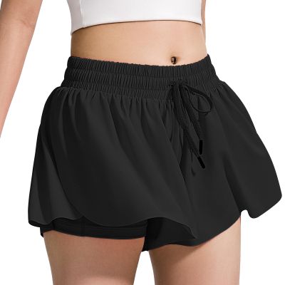 BOOPH Girls Flowy Butterfly Shorts Athletic Shorts Girls with Inner Pockets for Running Tennis Black 7-8Y