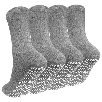 Artfasion No Slip Grippy Socks: Non Skid Grip Socks for Men Women Anti Slip Socks with Grippers for Seniors Hospital Yoga Grey 4 Pairs Size 7-10