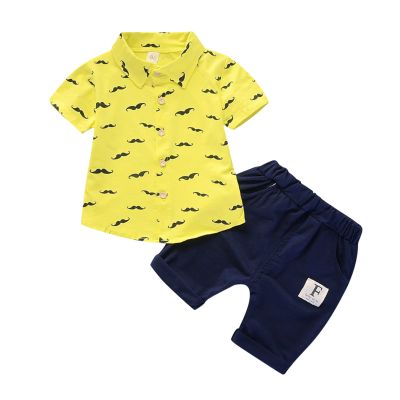 Baby Boy Casual Suit Short Sleeve Button Down Shirt Elastic Waistband Shorts Set Toddler Summer (Yellow, 3 Years)
