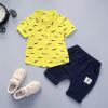 Baby Boy Casual Suit Short Sleeve Button Down Shirt Elastic Waistband Shorts Set Toddler Summer (Yellow, 3 Years) view 2