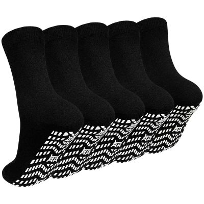 Artfasion No Slip Grippy Socks: Non Skid Grip Socks for Men Women Anti Slip Socks with Grippers for Seniors Hospital Yoga Black 5 Pairs Size 7-10