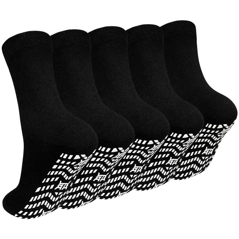 Artfasion No Slip Grippy Socks: Non Skid Grip Socks for Men Women Anti Slip Socks with Grippers for Seniors Hospital Yoga Black 5 Pairs Size 7-10