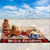 Beach Blanket, Christmas Red Car Red Plaid Vintage Wood Plank Beach Mat 83"x79" Large Picnic Blanket,Sandproof Waterproof Outdoor Beach Blankets for Travel Camping Hiking Beach Vacation view 2