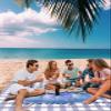 Smile Sunflower Beach Blanket, Rustic Floral Hydrangea Purple Buffalo Plaid Beach Mat 95"x80" Large Picnic Blanket,Sandproof Waterproof Outdoor Beach Blankets for Travel Camping Hiking Beach Vacation view 3