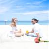 Smile Sunflower Beach Blanket, Solid White Beach Mat 95"x80" Large Picnic Blanket,Sandproof Waterproof Outdoor Beach Blankets for Travel Camping Hiking Beach Vacation view 4