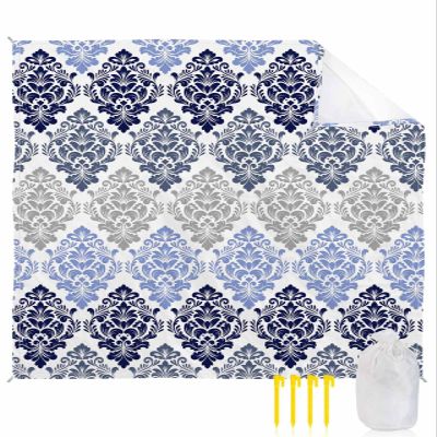 Beach Blanket, Luxury Boho Navy Blue Flowers Gradient Pattern Beach Mat 108"x84" Large Picnic Blanket,Sandproof Waterproof Outdoor Beach Blankets for Travel Camping Hiking Beach Vacation