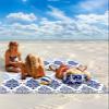 Beach Blanket, Luxury Boho Navy Blue Flowers Gradient Pattern Beach Mat 108"x84" Large Picnic Blanket,Sandproof Waterproof Outdoor Beach Blankets for Travel Camping Hiking Beach Vacation view 2