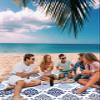 Beach Blanket, Luxury Boho Navy Blue Flowers Gradient Pattern Beach Mat 108"x84" Large Picnic Blanket,Sandproof Waterproof Outdoor Beach Blankets for Travel Camping Hiking Beach Vacation view 3
