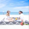 Beach Blanket, Luxury Boho Navy Blue Flowers Gradient Pattern Beach Mat 108"x84" Large Picnic Blanket,Sandproof Waterproof Outdoor Beach Blankets for Travel Camping Hiking Beach Vacation view 4