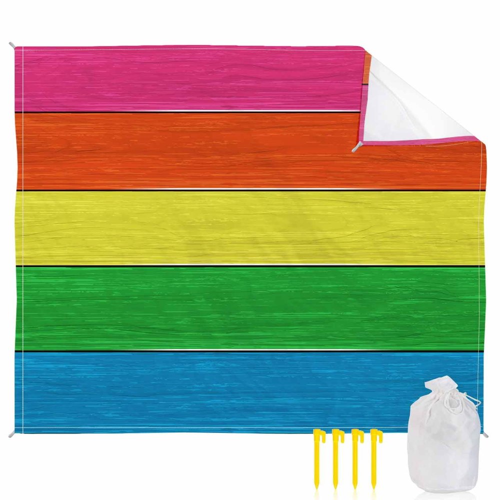 Beach Blanket, Wood Grain Rose Resd Orange Yellow Green Blue Beach Mat 118"x108" Large Picnic Blanket,Sandproof Waterproof Outdoor Beach Blankets for Travel Camping Hiking Beach Vacation