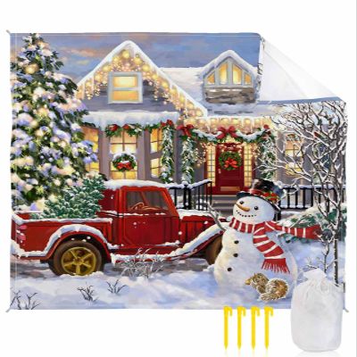 Beach Blanket, Merry Christmas Happy Snowman Red Truck Christmas Tree Beach Mat 95"x80" Large Picnic Blanket,Sandproof Waterproof Outdoor Beach Blankets for Travel Camping Hiking Beach Vacation