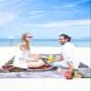 Beach Blanket, Merry Christmas Happy Snowman Red Truck Christmas Tree Beach Mat 95"x80" Large Picnic Blanket,Sandproof Waterproof Outdoor Beach Blankets for Travel Camping Hiking Beach Vacation view 4
