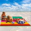 Smile Sunflower Beach Blanket, Colorful Mexican Stripes Green Red Yellow Beach Mat 83"x79" Large Picnic Blanket,Sandproof Waterproof Outdoor Beach Blankets for Travel Camping Hiking Beach Vacation view 2
