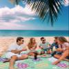Beach Blanket, Easter Spring Colorful Eggs Floral Green Background Beach Mat 108"x84" Large Picnic Blanket,Sandproof Waterproof Outdoor Beach Blankets for Travel Camping Hiking Beach Vacation view 3