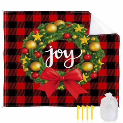 Beach Blanket, JOY Christmas Wreath Red Black BUffalo Check Plaid Beach Mat 118"x108" Large Picnic Blanket,Sandproof Waterproof Outdoor Beach Blankets for Travel Camping Hiking Beach Vacation