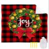 Beach Blanket, JOY Christmas Wreath Red Black BUffalo Check Plaid Beach Mat 118"x108" Large Picnic Blanket,Sandproof Waterproof Outdoor Beach Blankets for Travel Camping Hiking Beach Vacation view 1