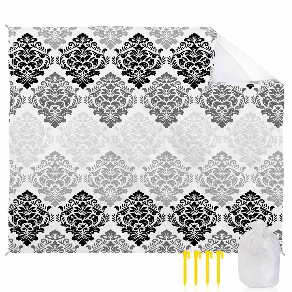 Beach Blanket, Luxury Boho Black Flowers Gradient Pattern Beach Mat 108"x84" Large Picnic Blanket,Sandproof Waterproof Outdoor Beach Blankets for Travel Camping Hiking Beach Vacation