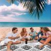 Beach Blanket, Luxury Boho Black Flowers Gradient Pattern Beach Mat 108"x84" Large Picnic Blanket,Sandproof Waterproof Outdoor Beach Blankets for Travel Camping Hiking Beach Vacation view 3