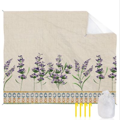 Beach Blanket, Lavender Flower Purple Floral Boho Beige Style Beach Mat 95"x80" Large Picnic Blanket,Sandproof Waterproof Outdoor Beach Blankets for Travel Camping Hiking Beach Vacation