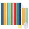 Beach Blanket, Colorful Stripes Yellow Teal Red Blue Wood Texture Beach Mat 83"x79" Large Picnic Blanket,Sandproof Waterproof Outdoor Beach Blankets for Travel Camping Hiking Beach Vacation view 1