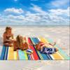 Beach Blanket, Colorful Stripes Yellow Teal Red Blue Wood Texture Beach Mat 83"x79" Large Picnic Blanket,Sandproof Waterproof Outdoor Beach Blankets for Travel Camping Hiking Beach Vacation view 2