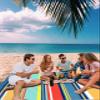 Beach Blanket, Colorful Stripes Yellow Teal Red Blue Wood Texture Beach Mat 83"x79" Large Picnic Blanket,Sandproof Waterproof Outdoor Beach Blankets for Travel Camping Hiking Beach Vacation view 3