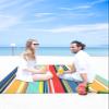 Beach Blanket, Colorful Stripes Yellow Teal Red Blue Wood Texture Beach Mat 83"x79" Large Picnic Blanket,Sandproof Waterproof Outdoor Beach Blankets for Travel Camping Hiking Beach Vacation view 4