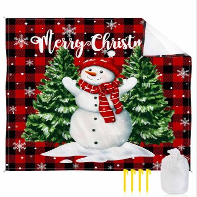 Beach Blanket, Christmas Cute Snowman with Xmas Tree Red and Black Buffalo Plaid Beach Mat 83"x79" Large Picnic Blanket,Sandproof Waterproof Outdoor Beach Blankets for Travel Camping Hiking Beach
