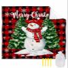 Beach Blanket, Christmas Cute Snowman with Xmas Tree Red and Black Buffalo Plaid Beach Mat 83"x79" Large Picnic Blanket,Sandproof Waterproof Outdoor Beach Blankets for Travel Camping Hiking Beach view 1