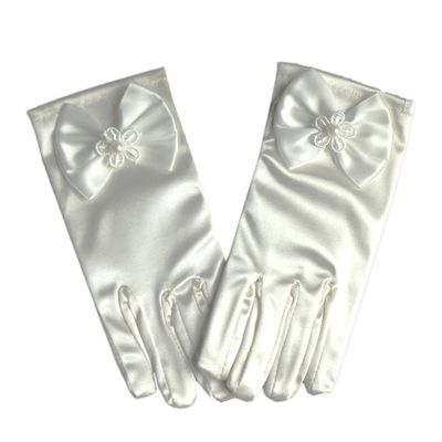 LeJulyeekay Flower Girl Gloves Lace Bead Short White Princess Gloves for Wedding (Z-ivory, 8-14 Years)