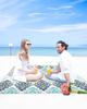 Beach Blanket, Luxury Boho Aqua Flowers Gradient Pattern Beach Mat 108"x84" Large Picnic Blanket,Sandproof Waterproof Outdoor Beach Blankets for Travel Camping Hiking Beach Vacation view 4