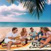Smile Sunflower Beach Blanket, Delicious Pizza Retro Yellow and White Plaid Beach Mat 95"x80" Large Picnic Blanket,Sandproof Waterproof Outdoor Beach Blankets for Travel Camping Hiking Beach Vacation view 3