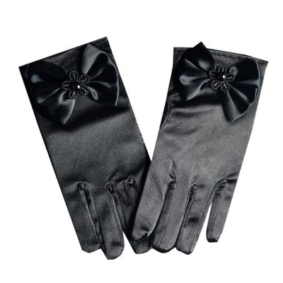 LeJulyeekay Flower Girl Gloves Lace Bead Short White Princess Gloves for Wedding (Z1-black, 8-14 Years)
